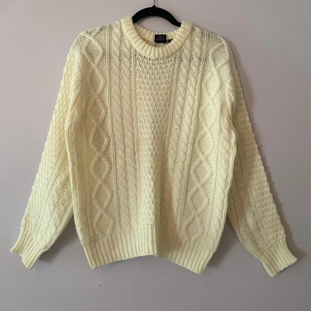Jockey Sportswear White Cream Cableknit Fishermen Sweater Men's size Medium